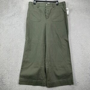 Gap Women High Rise Wide-Leg Crop Pants 16 Olive Green Button Fly Pockets NEW
